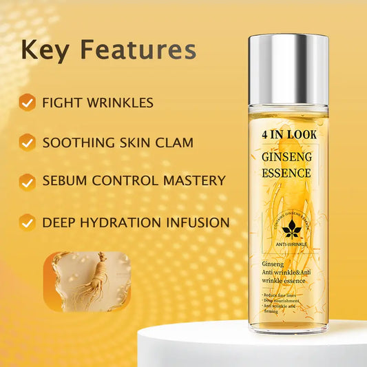[4inlook official]Natural Ginseng Anti-Aging Hydrating Essence Water – 100% Wild Ginseng from Himalayas, Deep Moisture & Wrinkle Care for All Skin Types    Firming Skincare Serums Moisturizer Gentle
